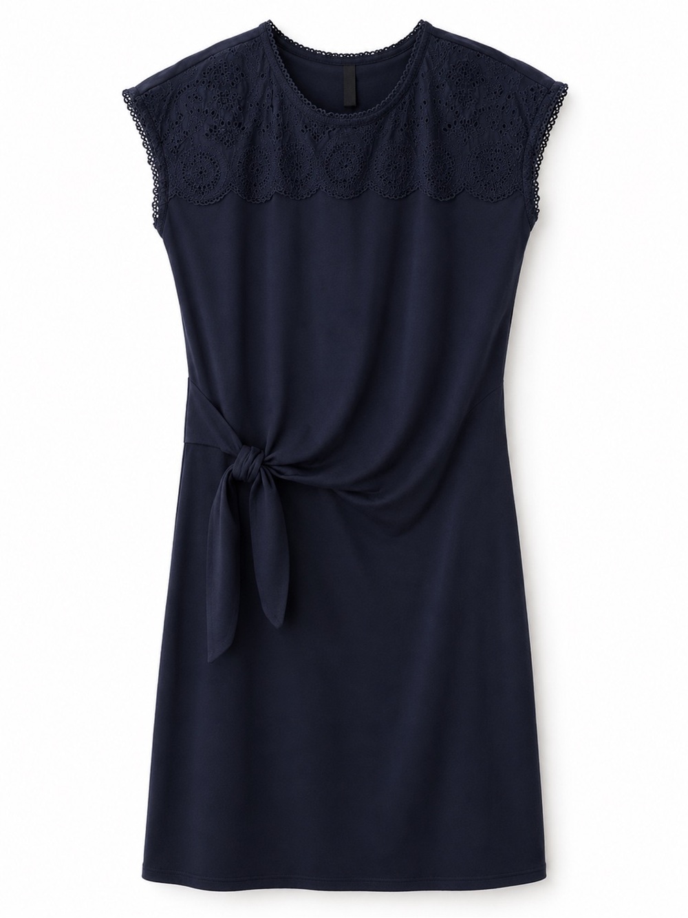 Talbots Navy Blue Eyelet Lace Tie Waist Dress Size Large L Career Cocktail